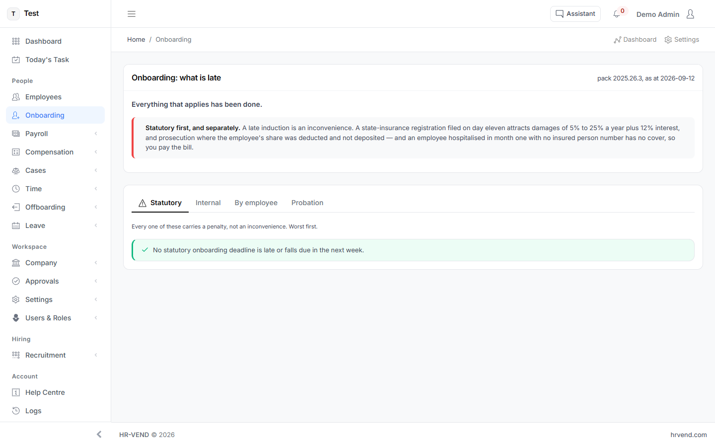 The Onboarding screen in HR-VEND