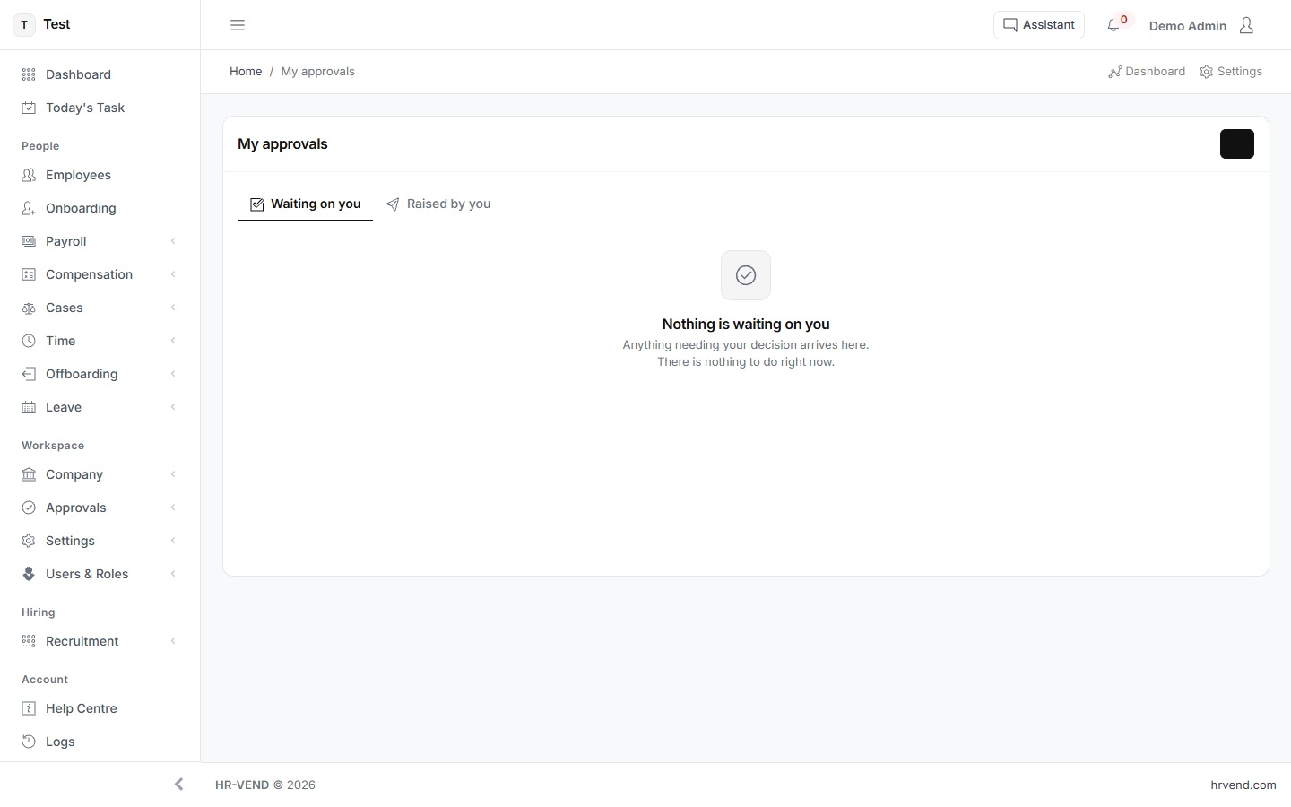 The My approvals screen in HR-VEND