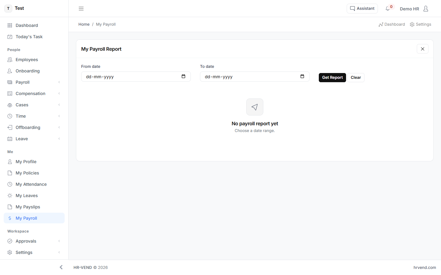 The My Payroll screen in HR-VEND