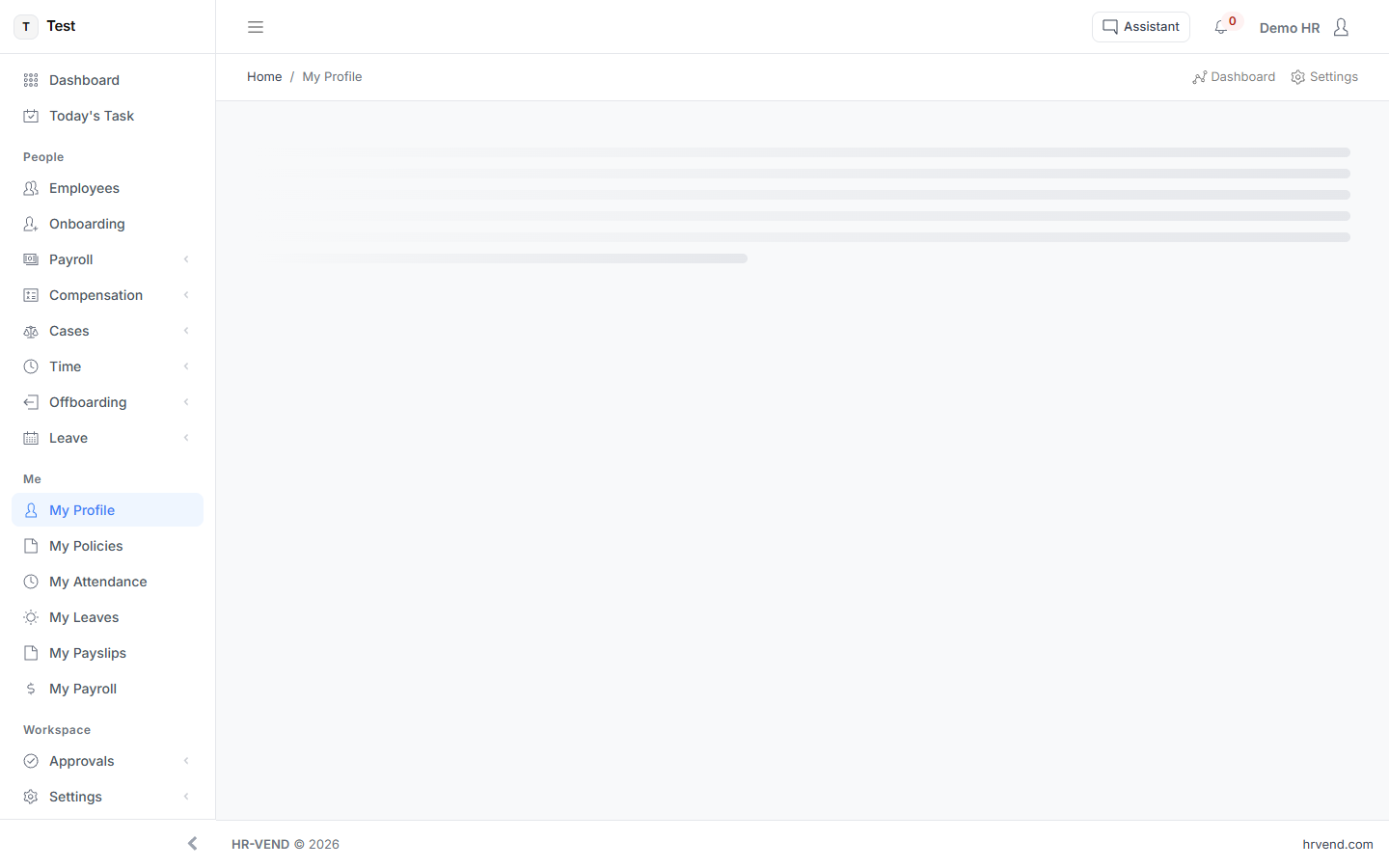 The My Profile screen in HR-VEND