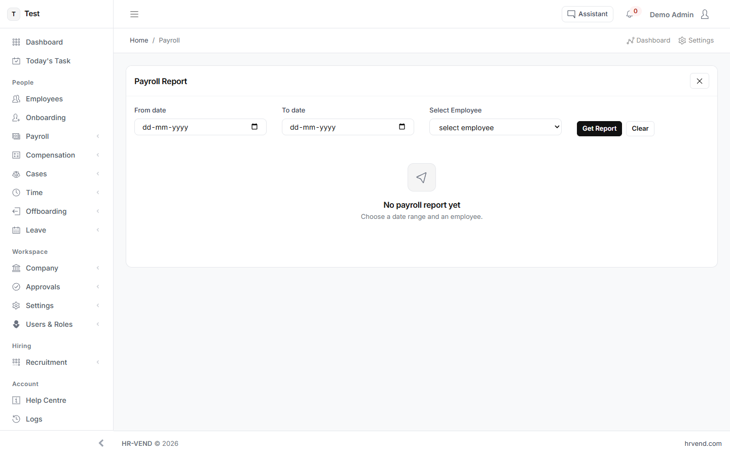 The Pay report screen in HR-VEND