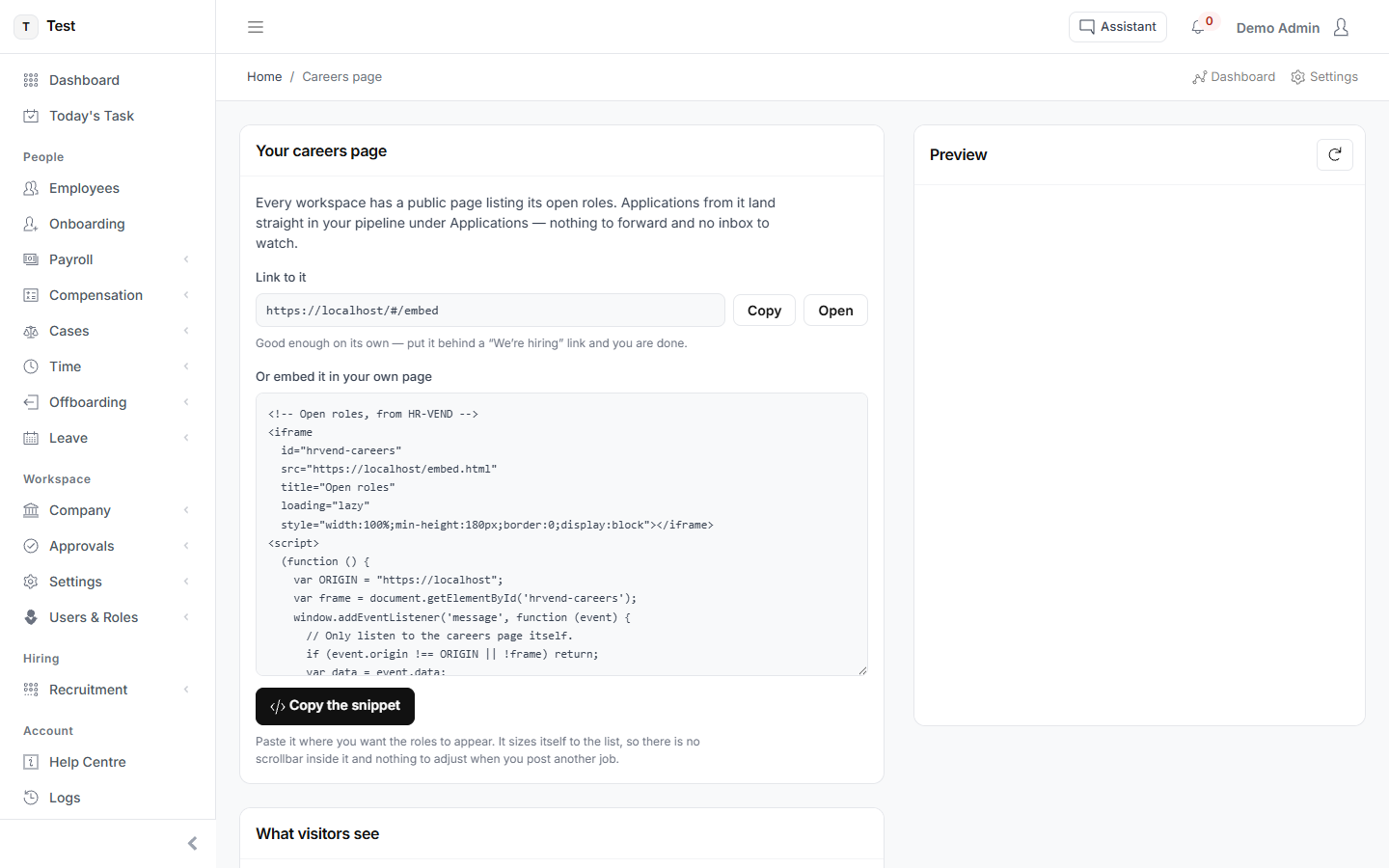 A careers page on your own domain in HR-VEND