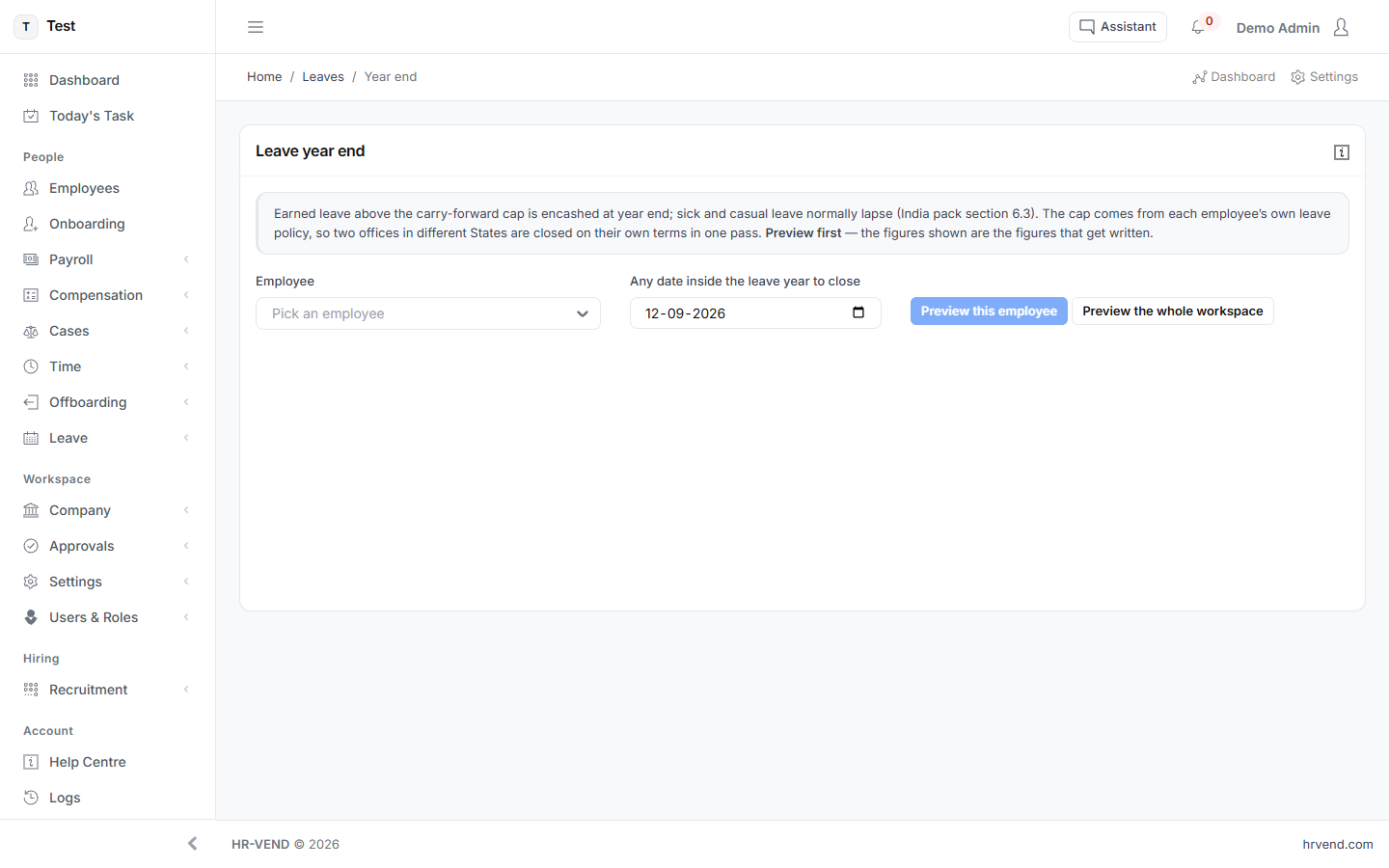 Closing a leave year without a spreadsheet in HR-VEND