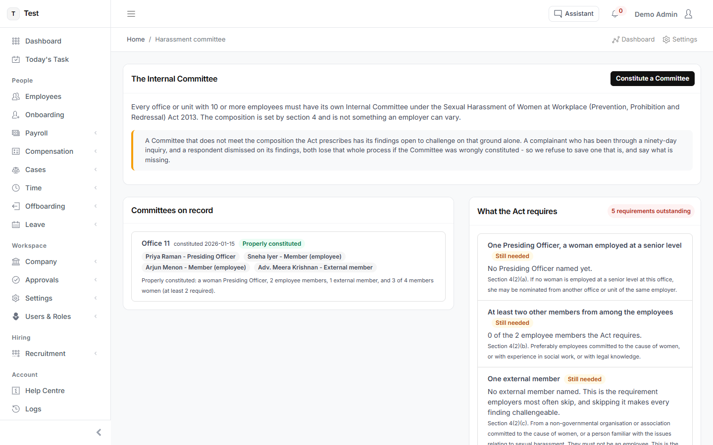 A committee that meets the composition in HR-VEND